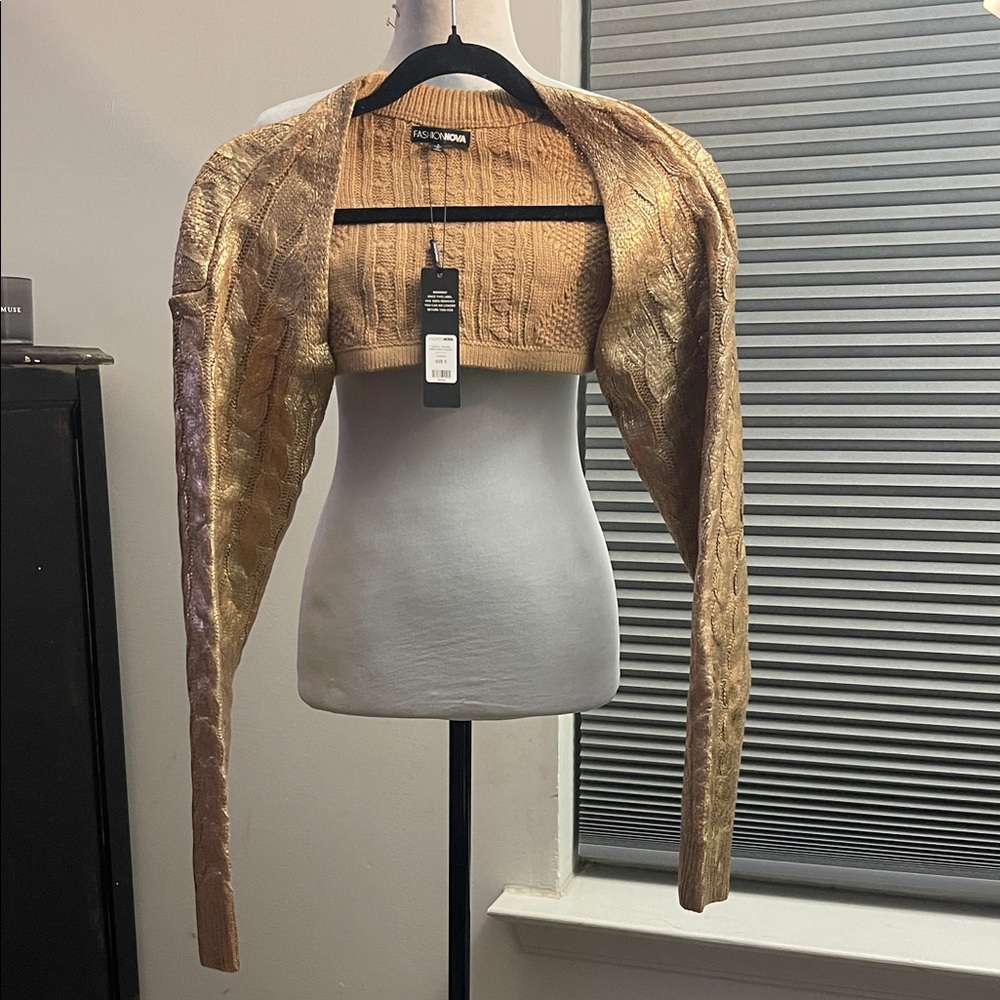 Fashion Nova Metallic Gold Cropped Knit Bolero